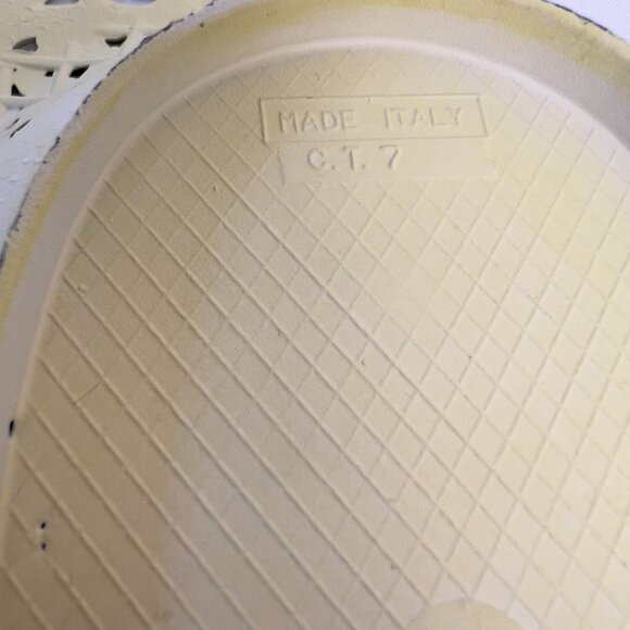 Italian Ornate Vintage Metal Dish Lemon Yellow Marked Italy C.T. 7  Floral Scrol - Picture 6 of 10